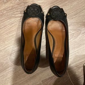 Tory Burch peep toe wedges 7.5 Gently Worn